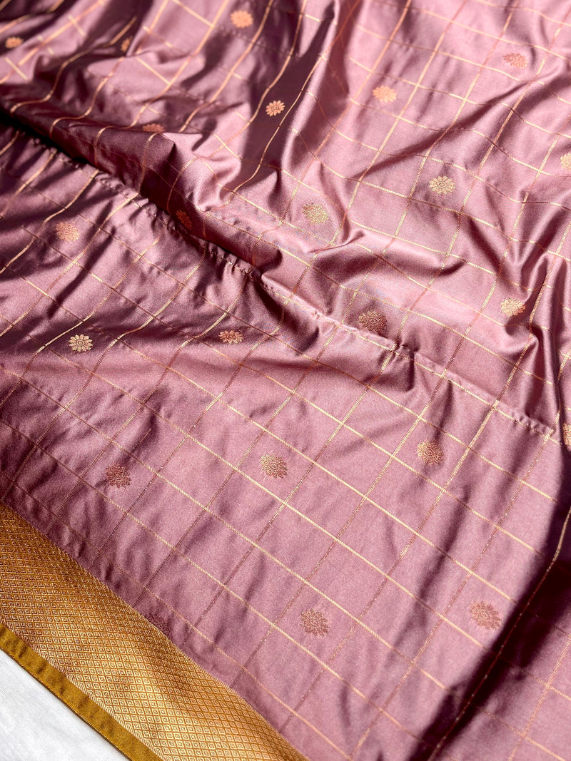 Soft Silk Saree  - Opera Mauve + Yellow Ochre