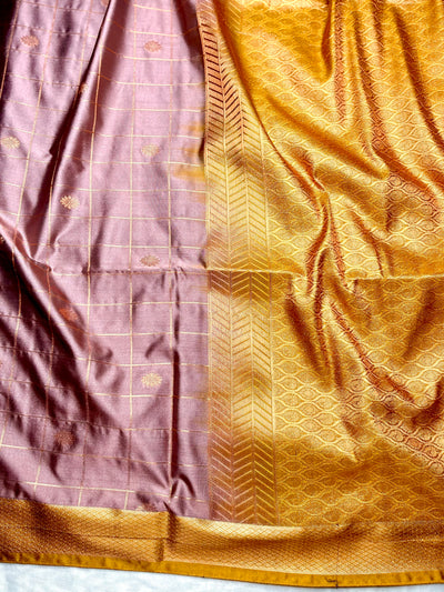 Soft Silk Saree  - Opera Mauve + Yellow Ochre