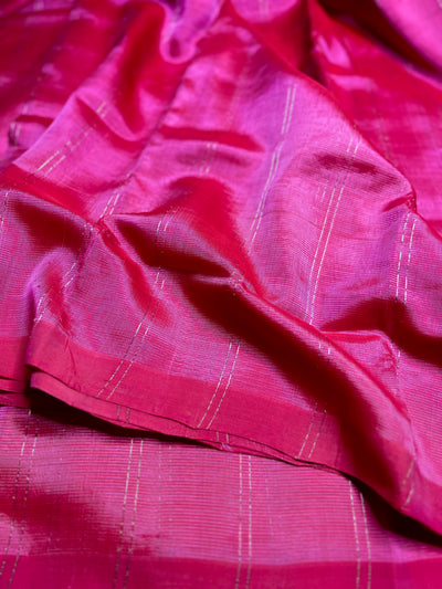 Handwoven Silk Cotton Saree -  Amaranth Pink + Carrot Orange