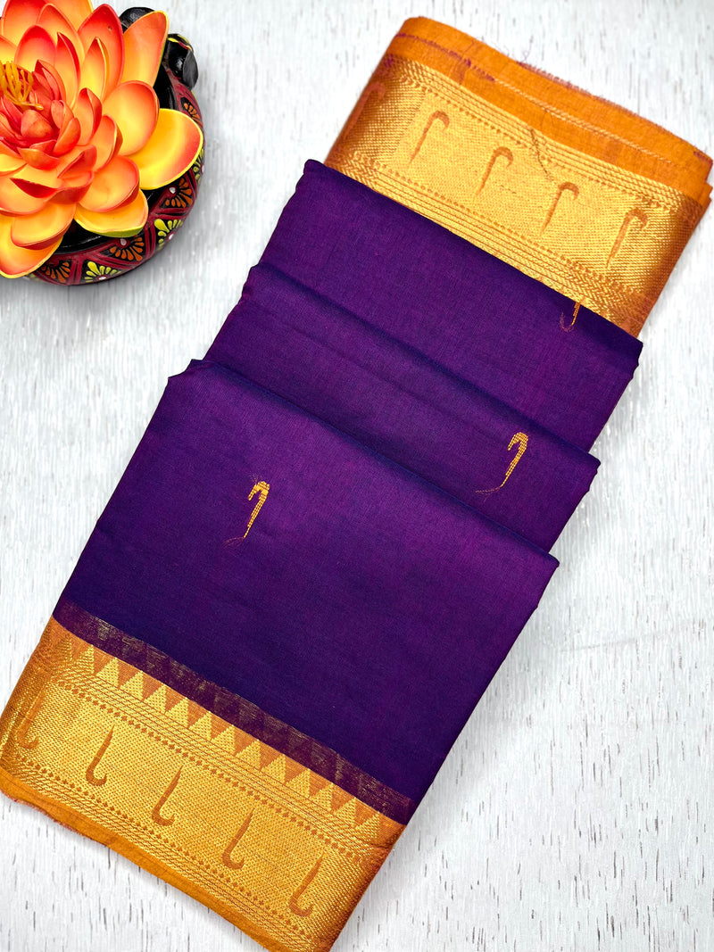 Chettinad Cotton Saree - Pigment Indigo + Rust Orange