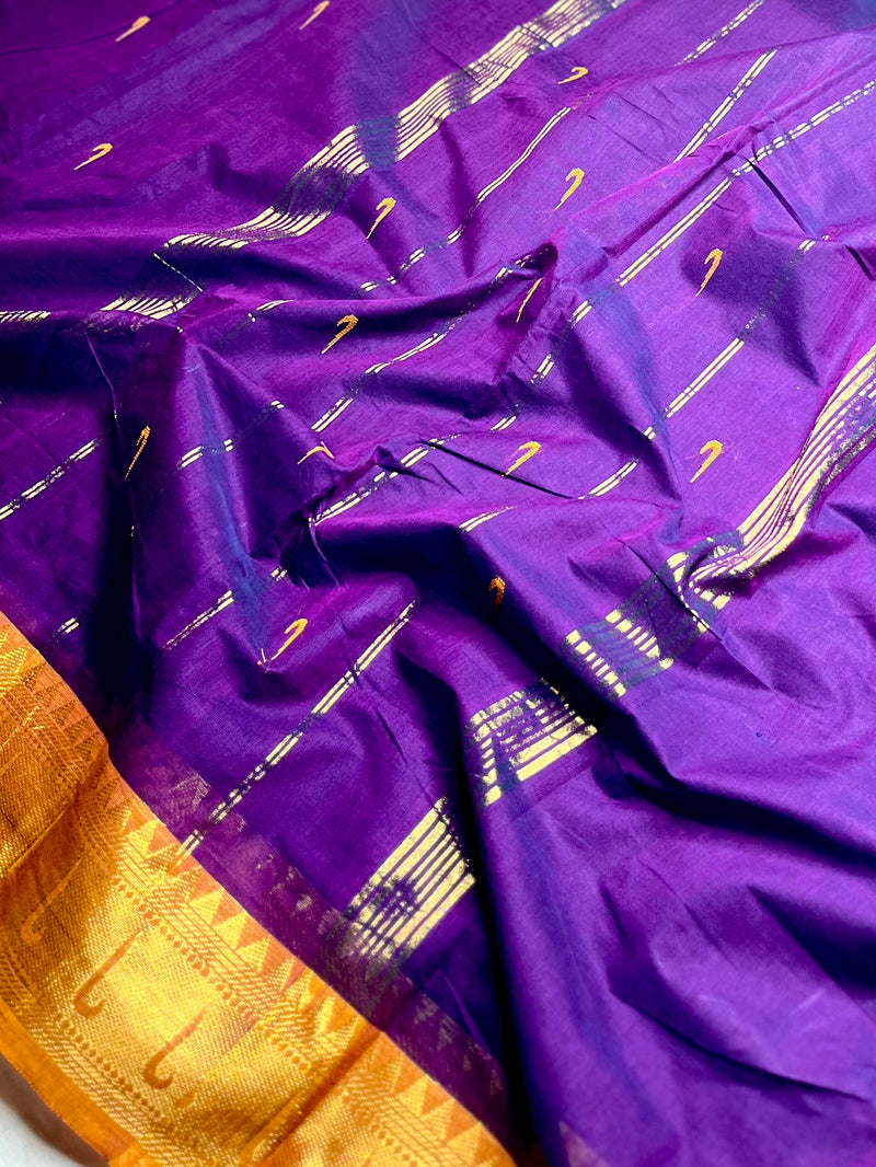 Chettinad Cotton Saree - Pigment Indigo + Rust Orange