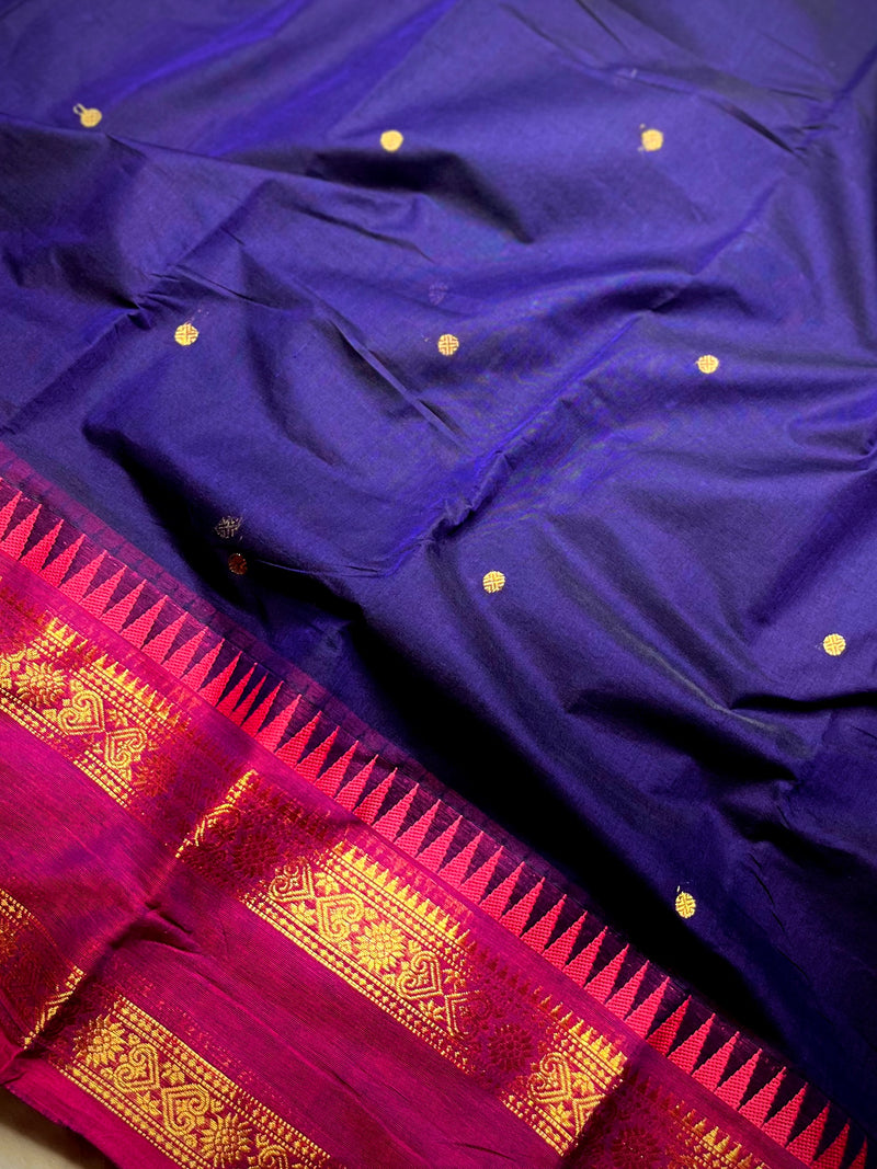 Kanchi Cotton Saree - Persian Blue  + Cardinal Pink