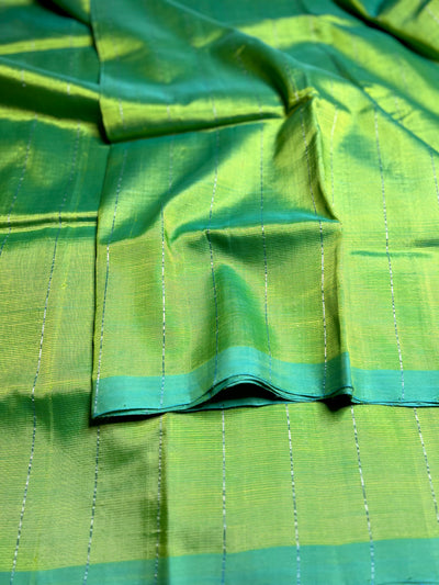 Handwoven Silk Cotton Saree -  Rich Pastel Green + Fountain Blue
