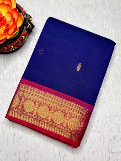 Kanchi Cotton Saree - Deep Blue  + Cannon Pink
