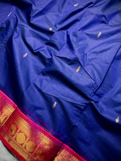 Kanchi Cotton Saree - Deep Blue  + Cannon Pink