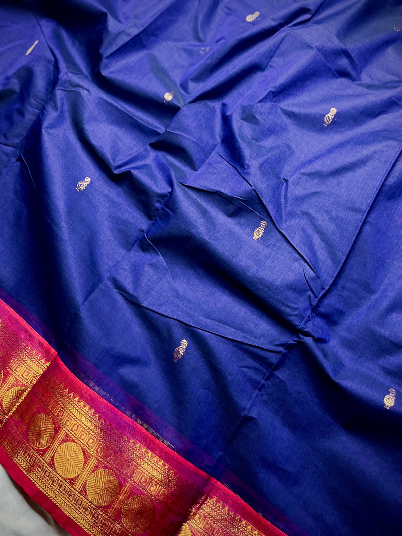Kanchi Cotton Saree - Deep Blue  + Cannon Pink