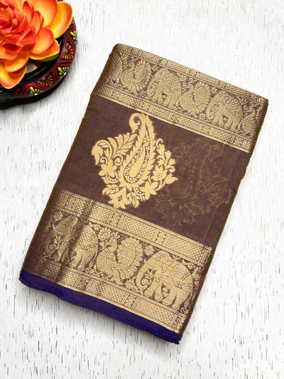 Kanchi Cotton Saree - Marigold Yellow  + Medium Purple