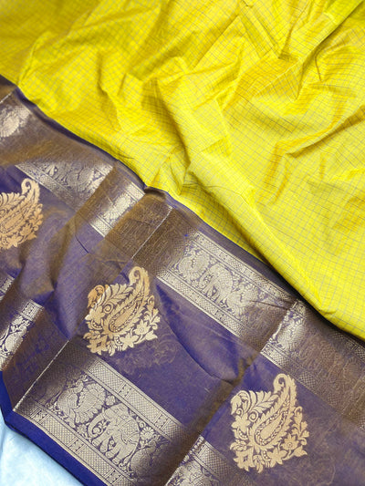 Kanchi Cotton Saree - Marigold Yellow  + Medium Purple