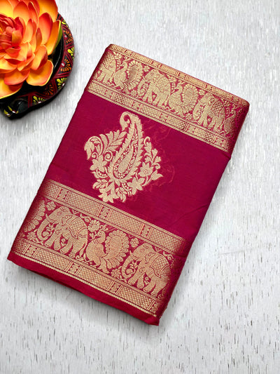 Kanchi Cotton Saree - Trendy Purple + Brilliant Rose