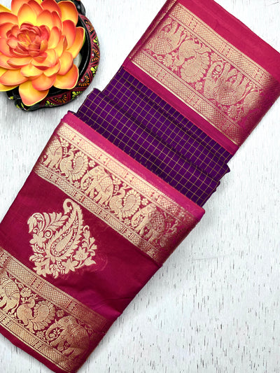 Kanchi Cotton Saree - Trendy Purple + Brilliant Rose