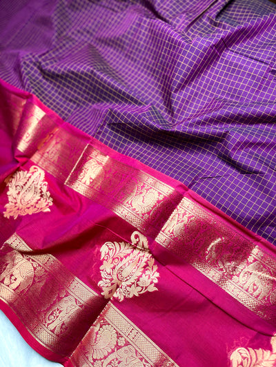 Kanchi Cotton Saree - Trendy Purple + Brilliant Rose