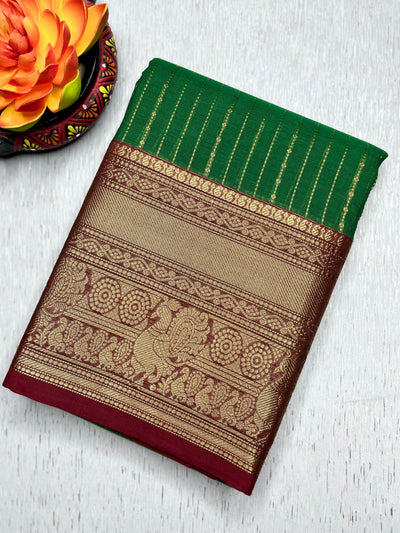 Kanchi Cotton Saree -  Deep Sea Green + Dark Wine
