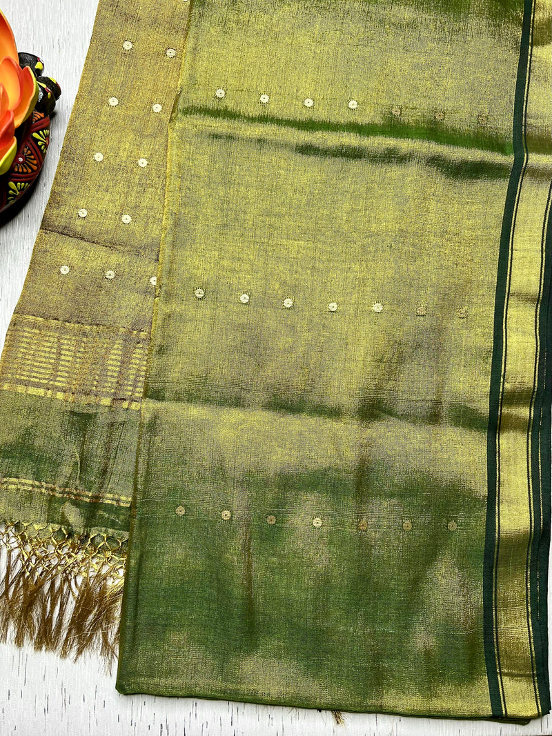 Handwoven Tissue Saree - Limed Oak + Husk