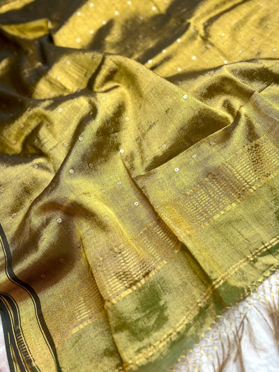 Handwoven Tissue Saree - Limed Oak + Husk