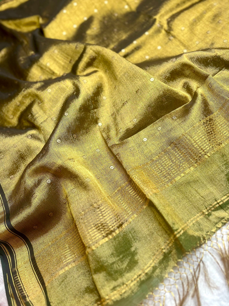 Handwoven Tissue Saree - Limed Oak + Husk
