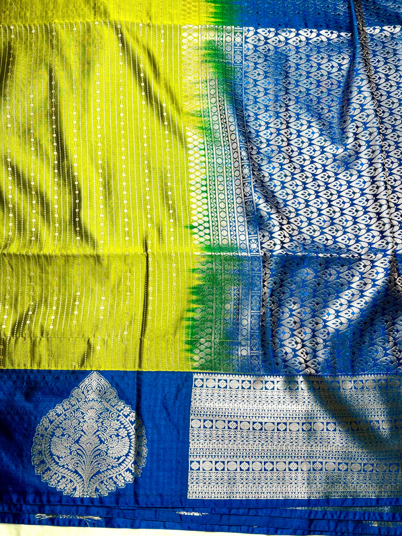 Soft Silk Saree  - Bile Green + Phthalo Blue