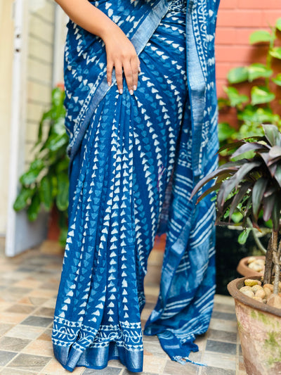 EXP - Kanmani -  Indigo arrow linen saree