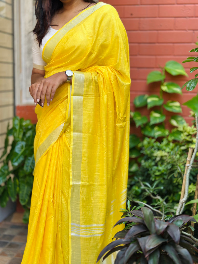 EXP - Kanmani -  Yellow Linen Saree