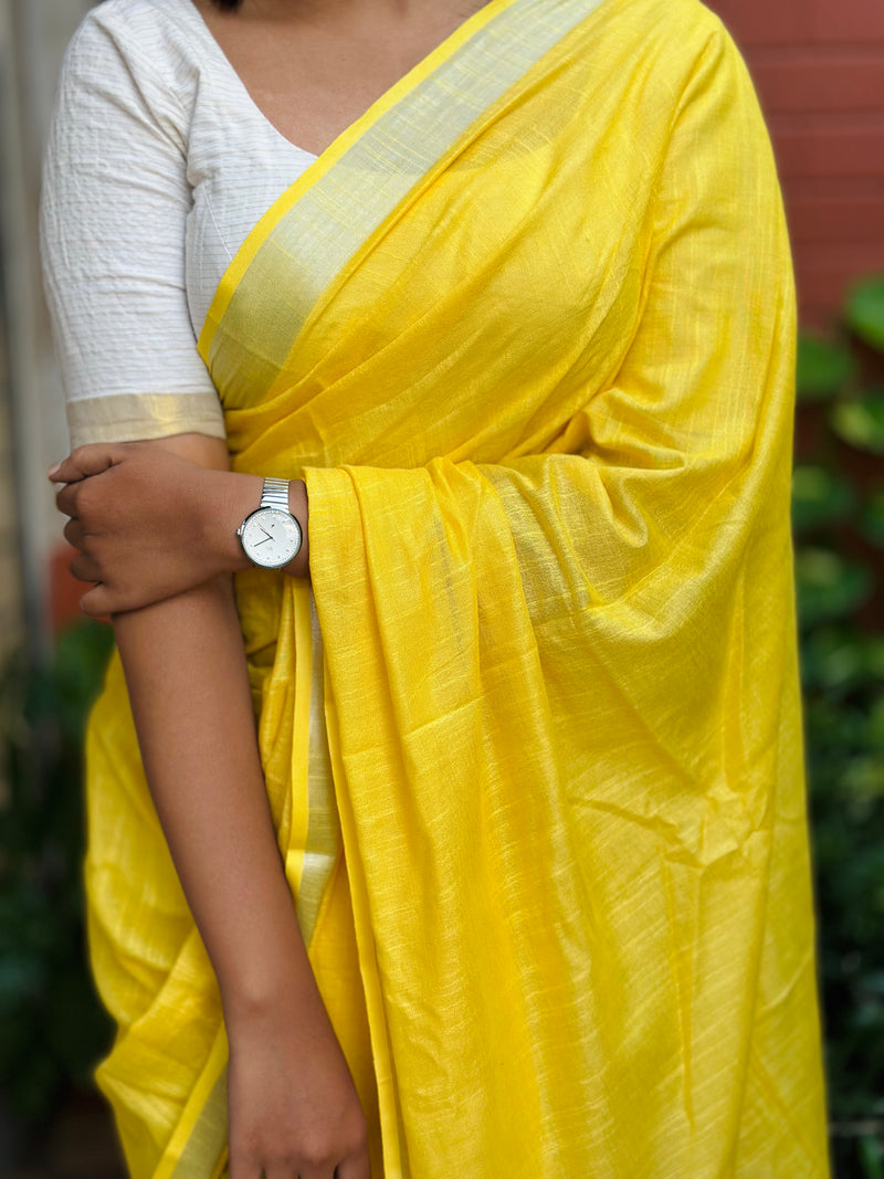 EXP - Kanmani -  Yellow Linen Saree