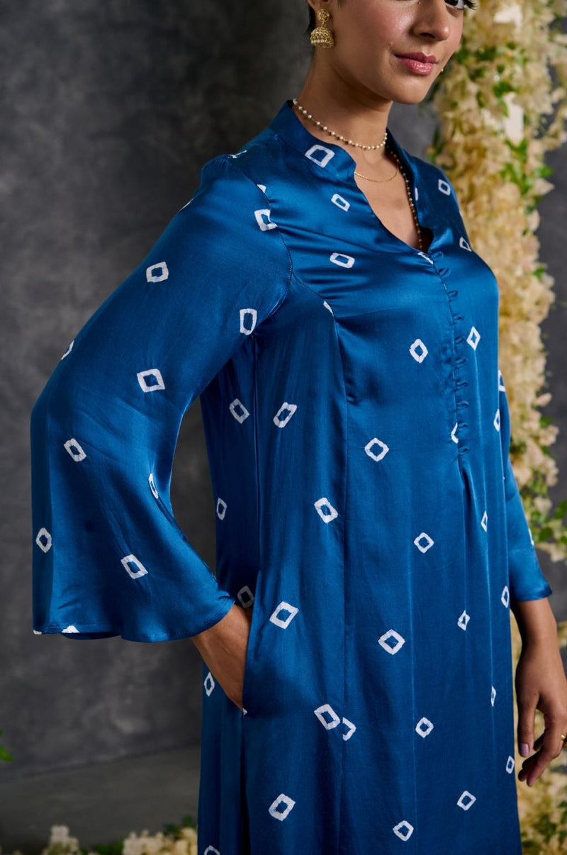 EXP - Indigo bandhani modal satin kurta pant set