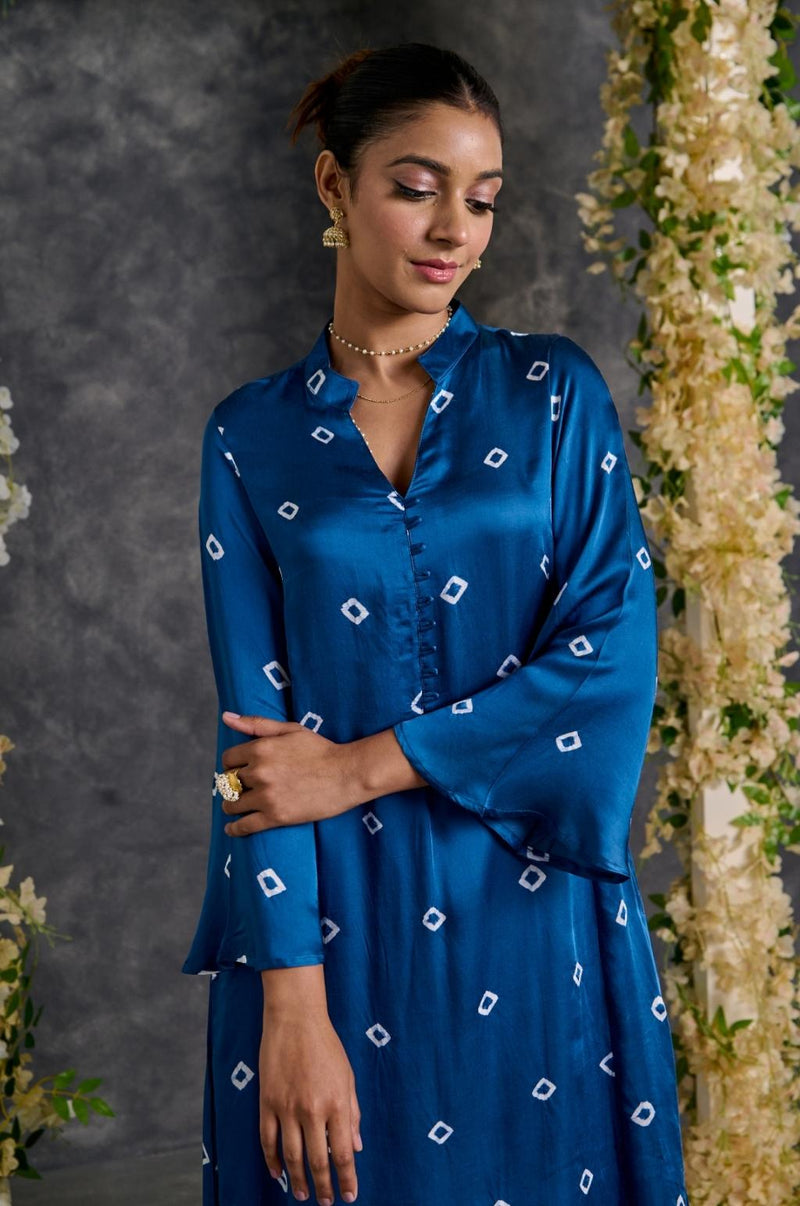 EXP - Indigo bandhani modal satin kurta pant set
