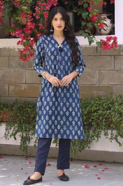 EXP - Indigo Floral Dabu Print Kurta