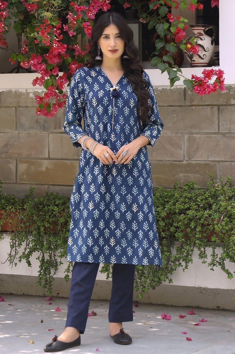 EXP - Indigo Floral Dabu Print Kurta