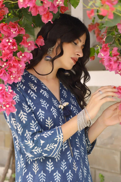 EXP - Indigo Floral Dabu Print Kurta