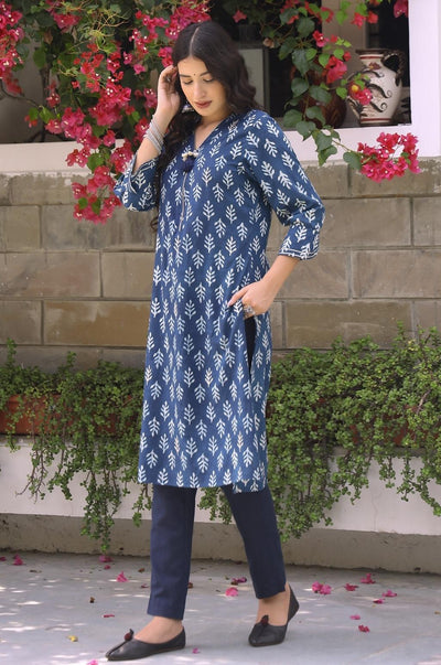 EXP - Indigo Floral Dabu Print Kurta