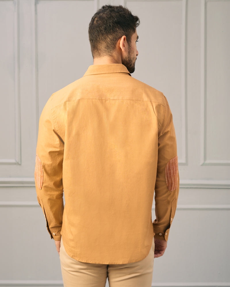 EXP - Brown Khadi Cotton Shirt With Patch Pocket And Elbow Patches