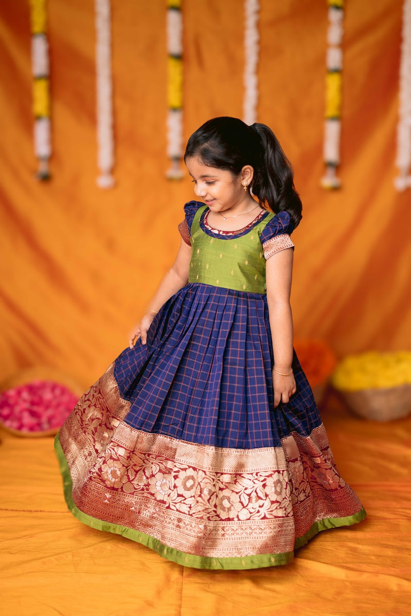 Aditi Navy Blue Checks Frock Mini