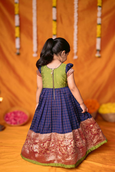 Aditi Navy Blue Checks Frock Mini
