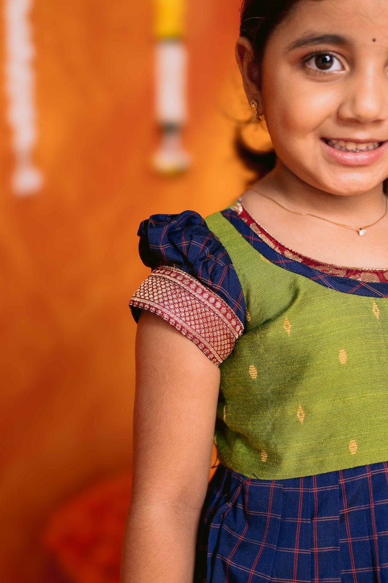 Aditi Navy Blue Checks Frock Mini