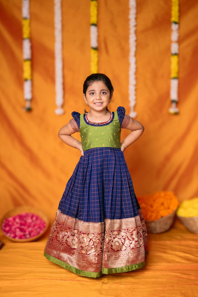 Aditi Navy Blue Checks Frock Mini