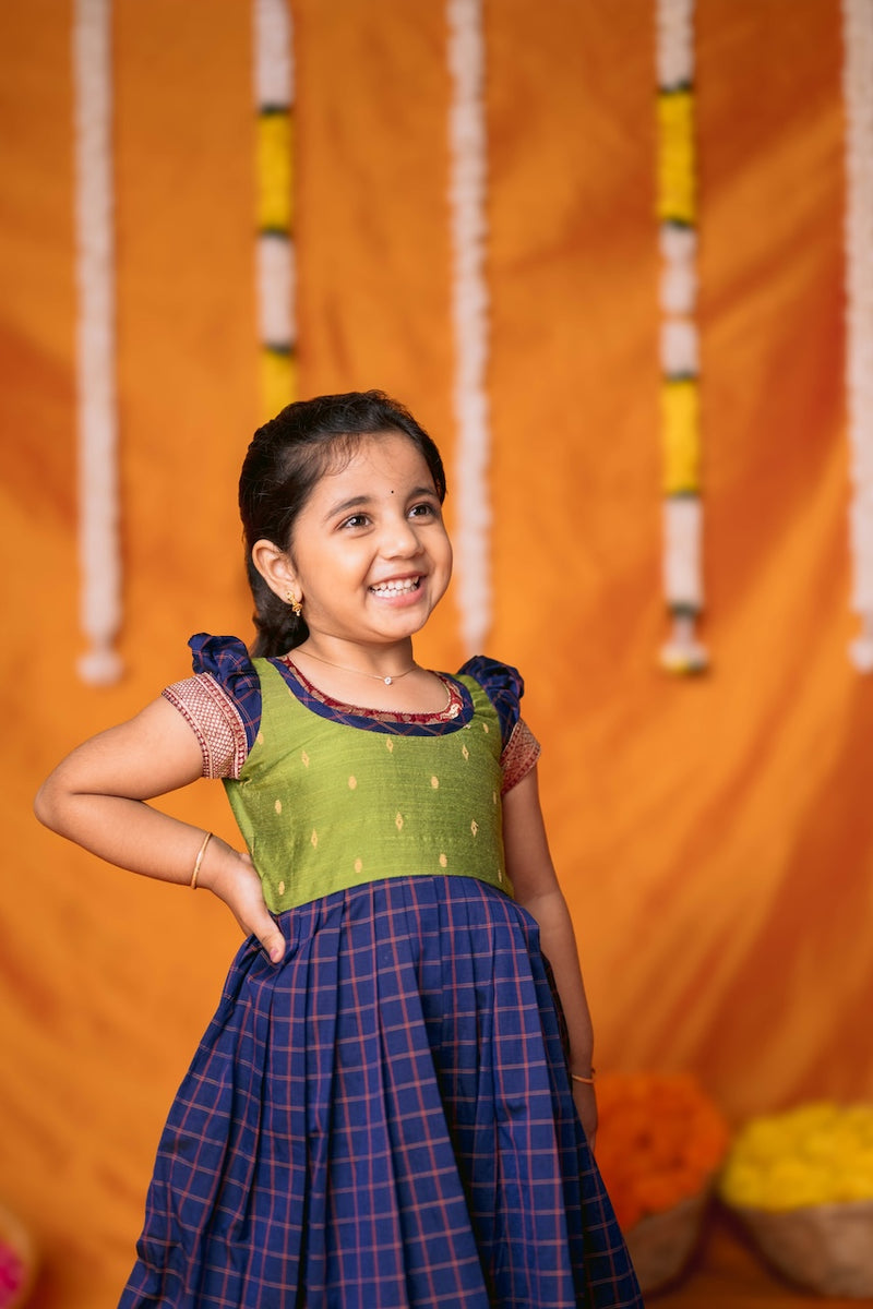 Aditi Navy Blue Checks Frock Mini