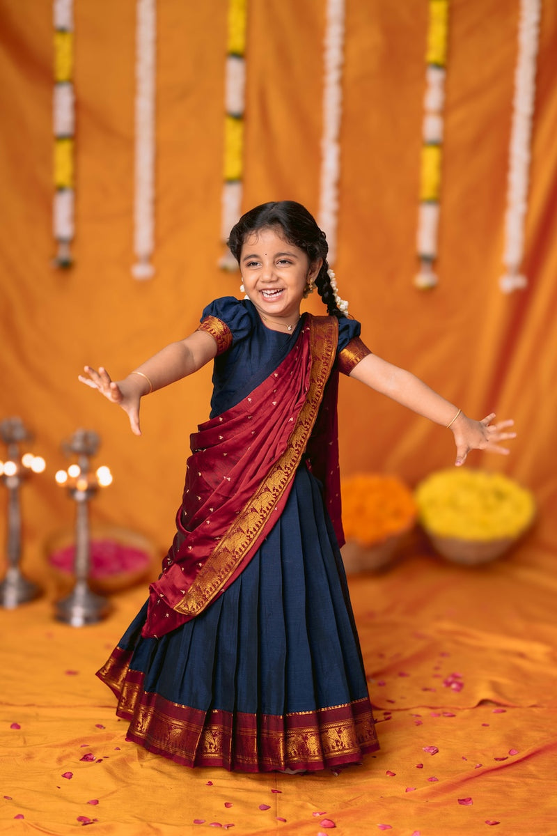 Ezhili Navy Handloom Half Saree mini