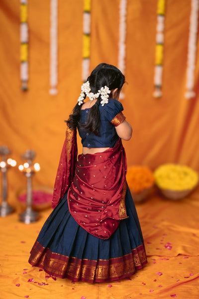 Ezhili Navy Handloom Half Saree mini