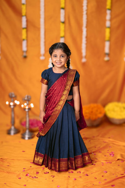 Ezhili Navy Handloom Half Saree mini