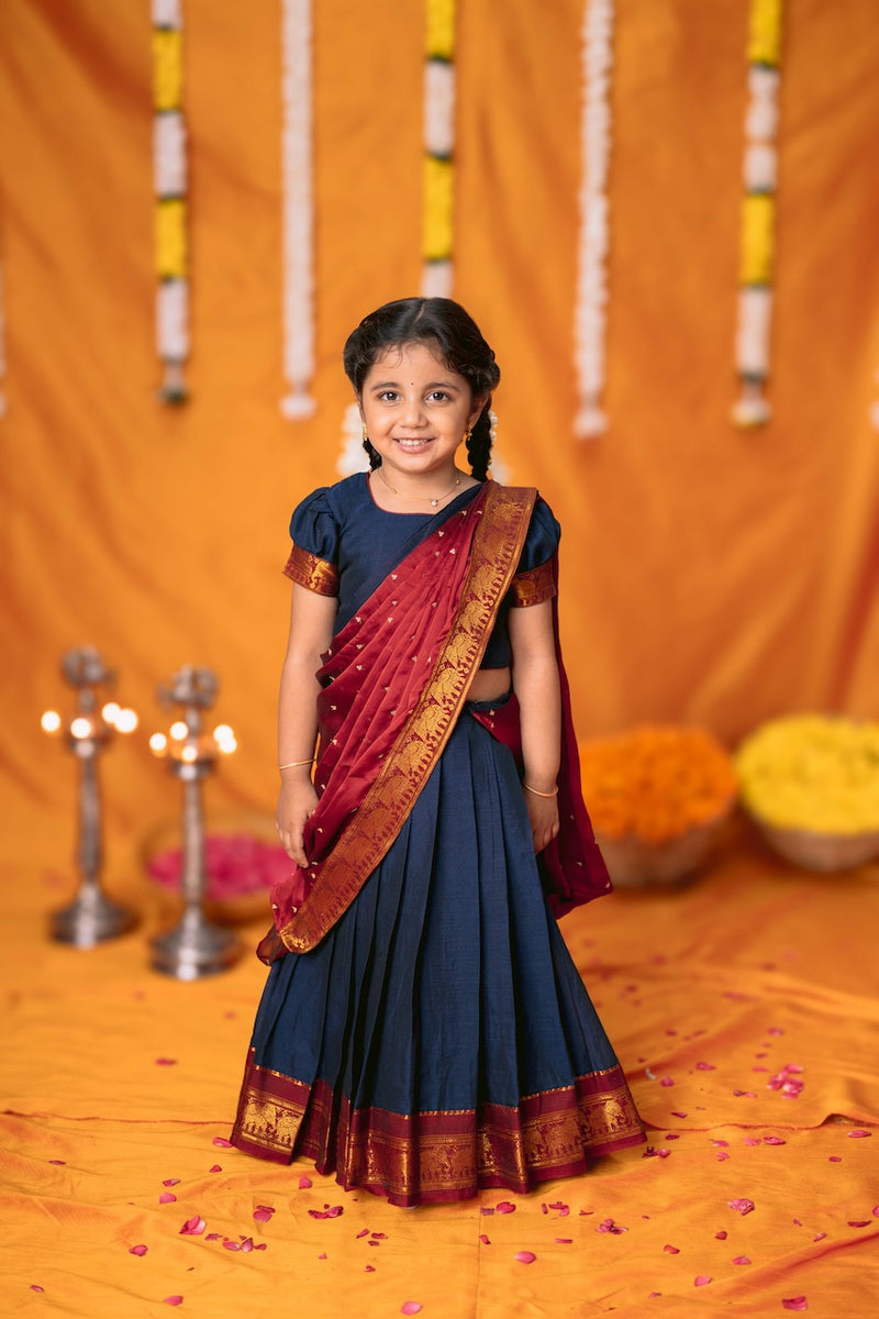 Ezhili Navy Handloom Half Saree mini