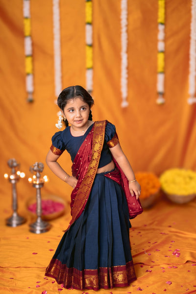 Ezhili Navy Handloom Half Saree mini