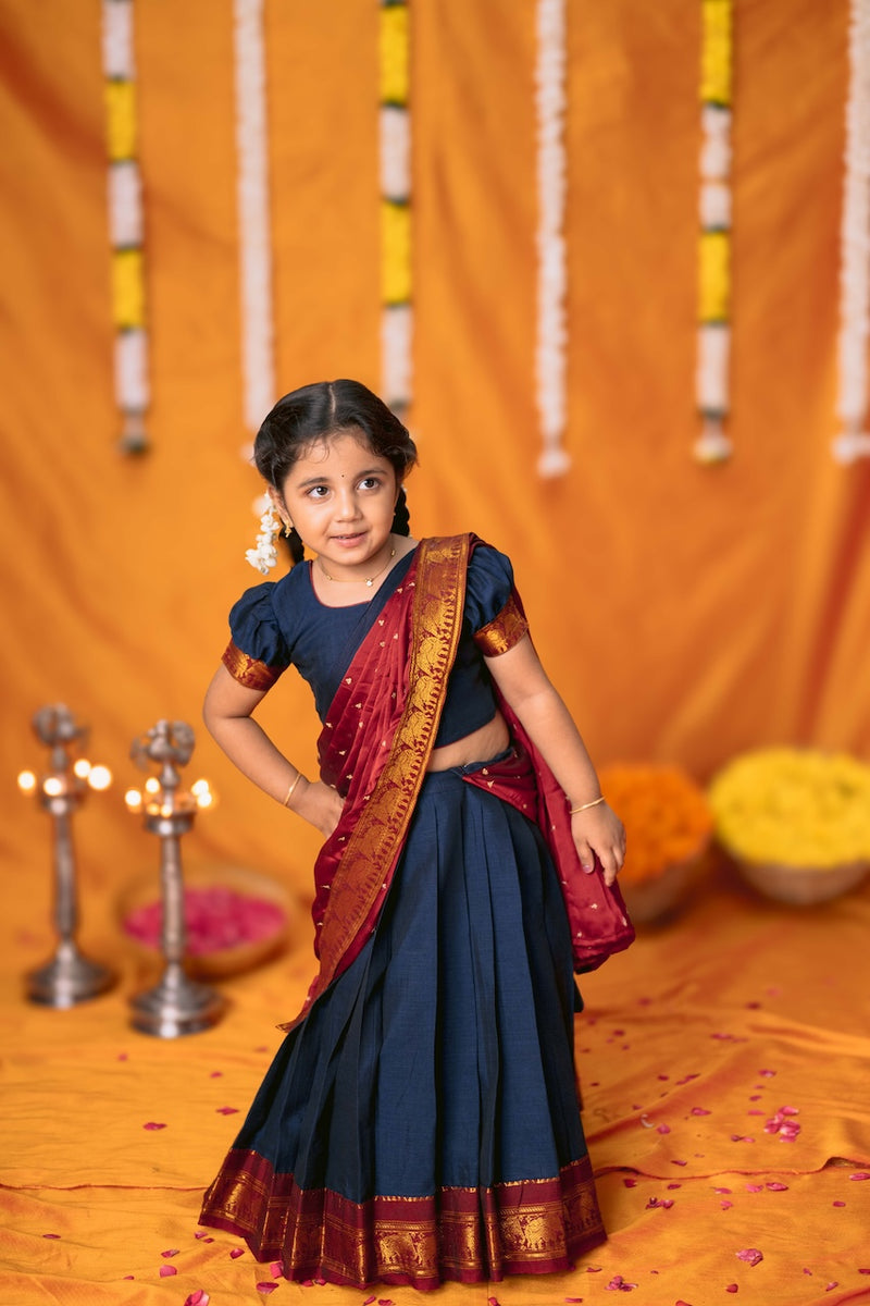 Ezhili Navy Handloom Half Saree mini