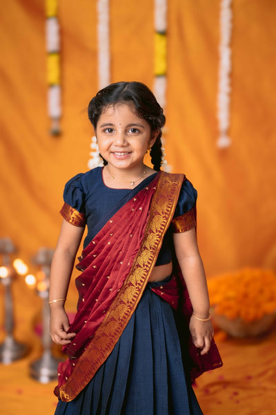 Ezhili Navy Handloom Half Saree mini