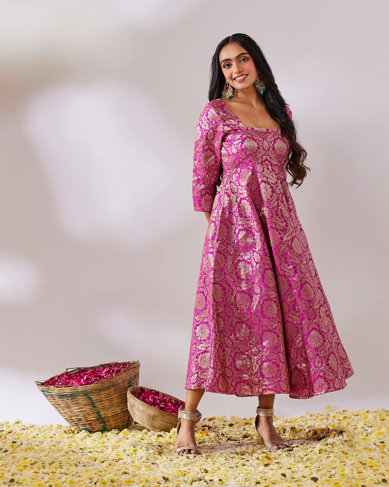 EXP - Laita Pink Banarasi Jaal Dress