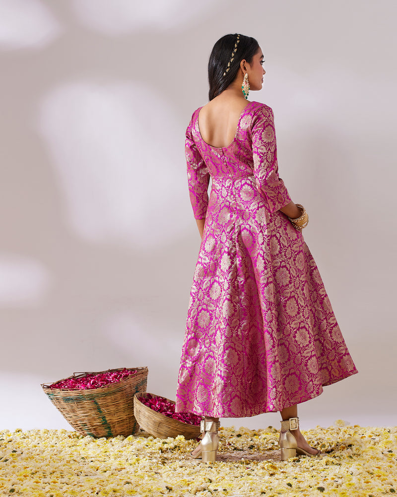 EXP - Laita Pink Banarasi Jaal Dress
