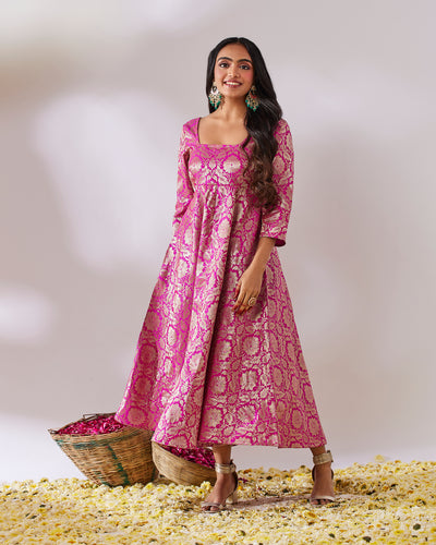 EXP - Laita Pink Banarasi Jaal Dress