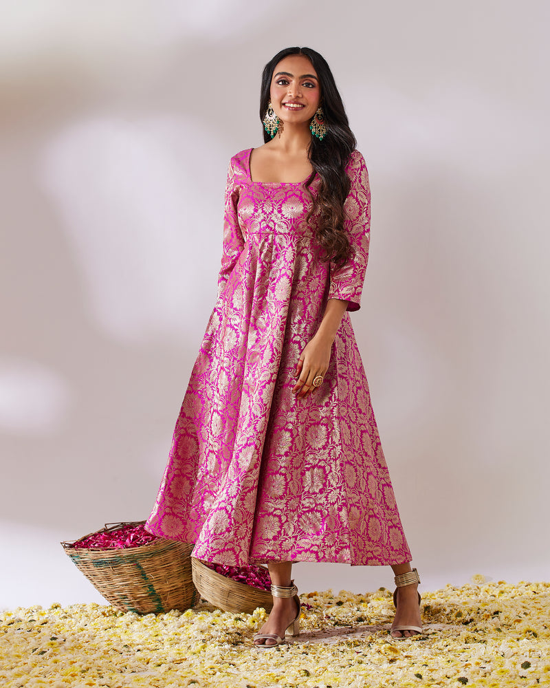 EXP - Laita Pink Banarasi Jaal Dress