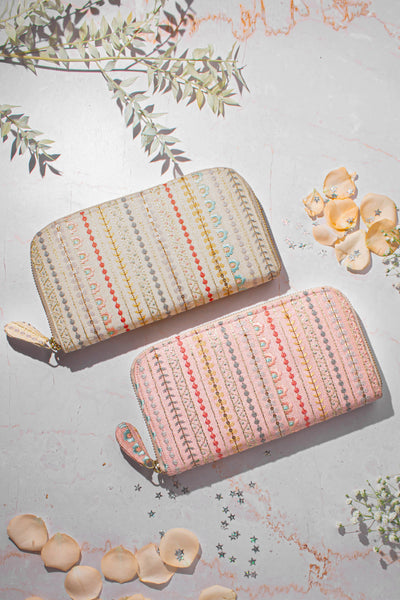Linea Embroidered Wallet Cream