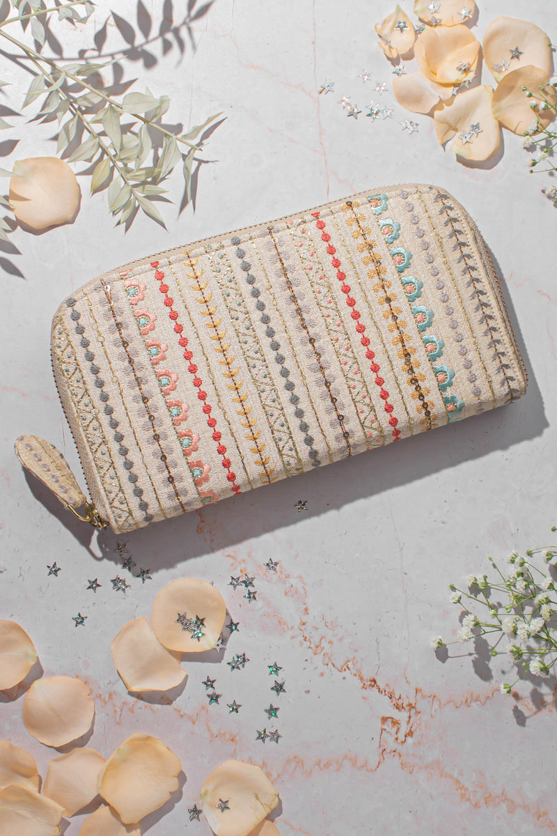 Linea Embroidered Wallet Cream