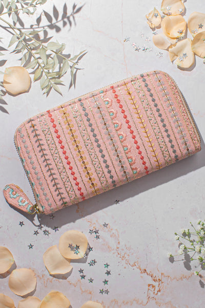 Linea Embroidered Wallet Peach