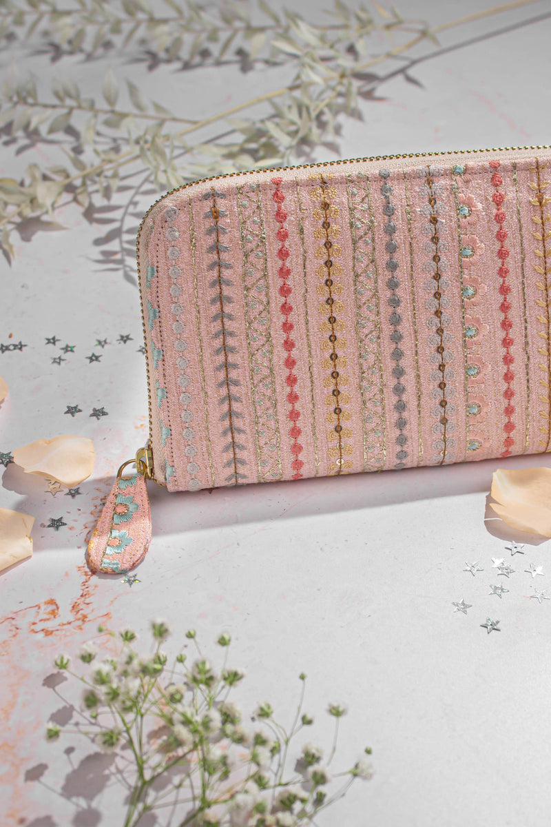 Linea Embroidered Wallet Peach